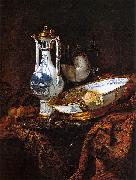 Willem Kalf Still-Life with an Aquamanile, Fruit, and a Nautilus Cup oil